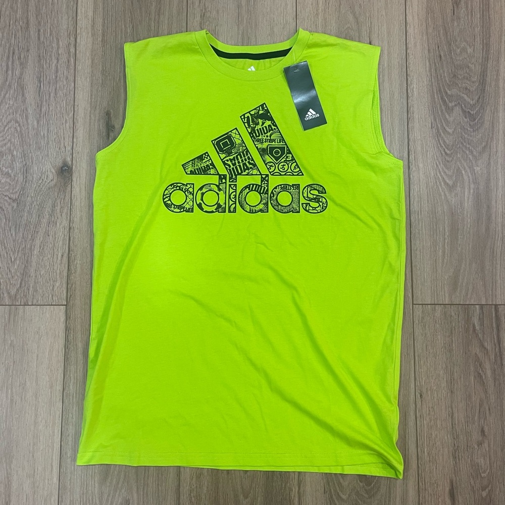 NWT Youth Adidas Green Logo Sleeveless Tank Shirt Size L